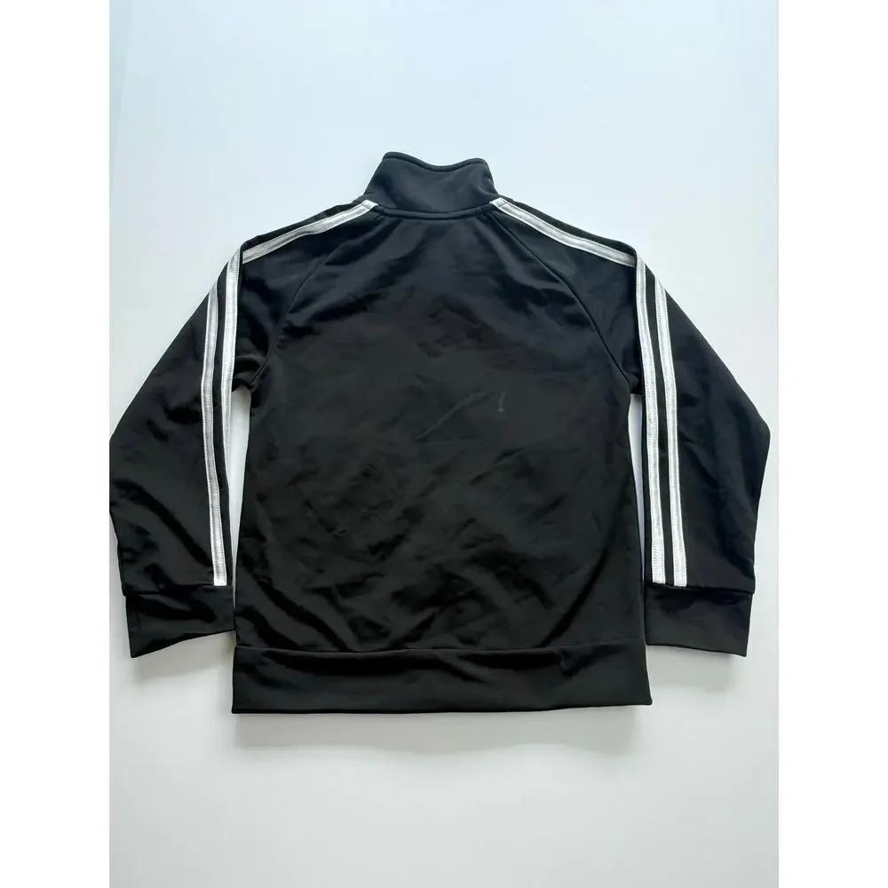 Adidas Boys Black Track Jacket Size 5 3-Stripe Full Zip